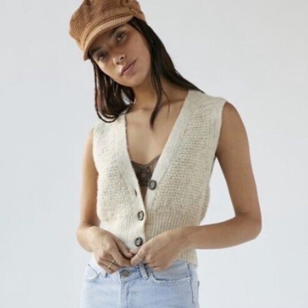 Urban Outfitters Textured Sweater Vest In Ivory Button Knit Top